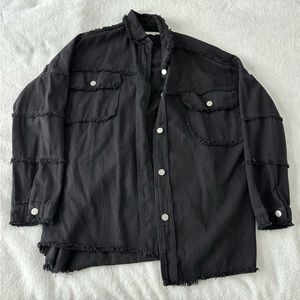 black distressed all you need is love jacket